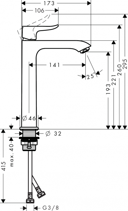 Baterie lavoar inalta cu ventil pop-up, crom, Hansgrohe Metris [2]