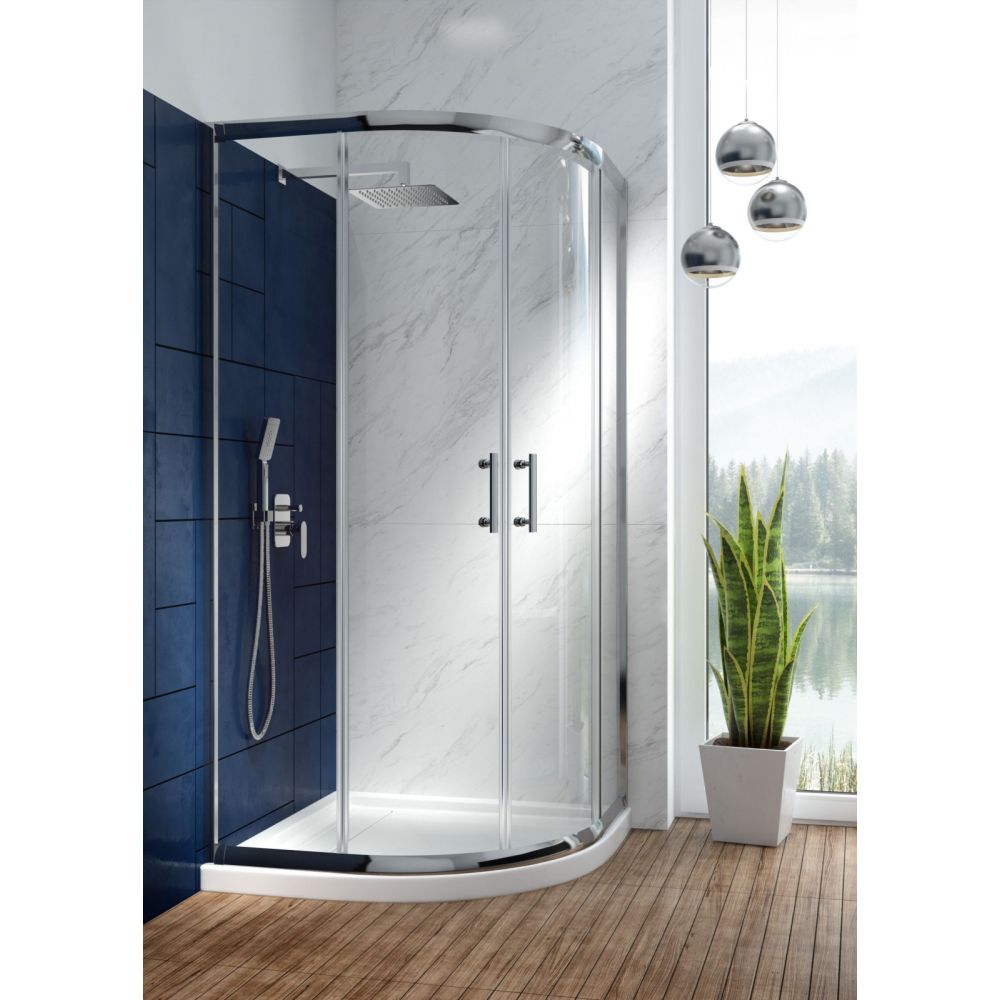Cabina de dus semirotunda crom 900x900mm, cu 2 usi glisante, jasmin, deante