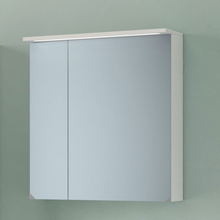 Dulap baie suspendat 70 cm cu oglinda si 2 usi, iluminare LED, alb mat, KolpaSan Tara alb