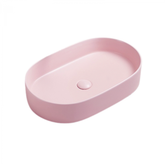 Lavoar baie pe blat, roz mat, oval, ventil inclus, 52.5 cm, Adelais Foglia 52.5