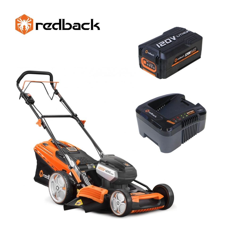 Masina de tuns gazon cu acumulatori 520mm, 120v, 60l, autopropulsie si incarcator 120v 3.5a, redback