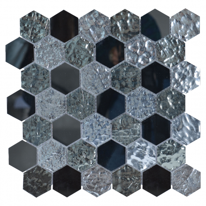 Mozaic hexagon sticla, culoare albastru lucios 30.5×30 cm, GLASS MOSAIC HEXAGON, Keramyth foglia.ro
