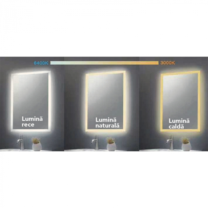 Oglinda dreptunghiulara 60 cm cu iluminare LED si dezaburire, Fluminia, Ando [4]