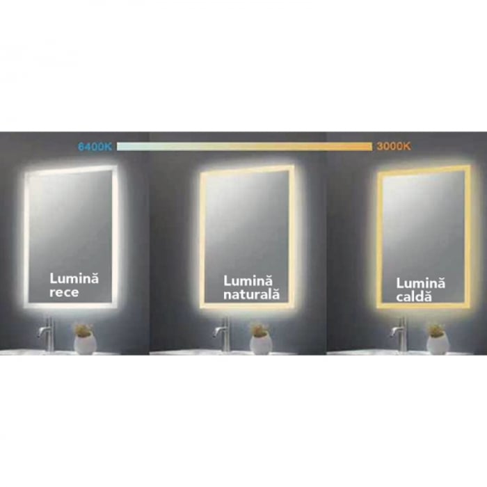 Oglinda dreptunghiulara 120 cm cu iluminare LED si dezaburire Fluminia, Miro [4]
