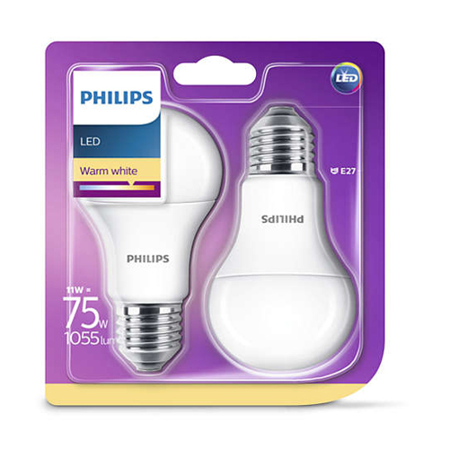 Poza Set 2 becuri led lumina calda Philips, E27, 75W, 1055 lumeni