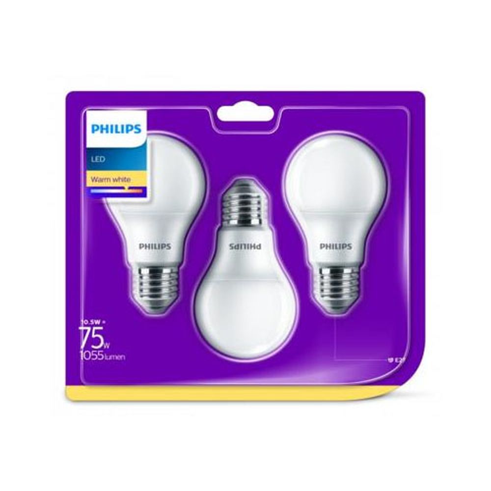 Set 3 becuri led Philips, E27, 75W, 1055 lumeni