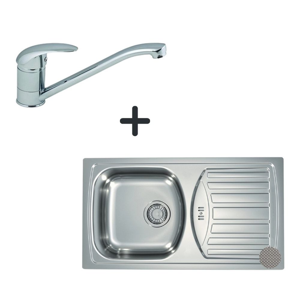 Set chiuveta bucatarie inox leinen cuva stanga basic 150 si baterie crom lucios alveus milen