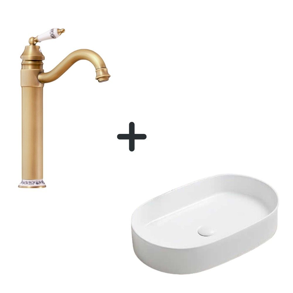Set lavoar baie alb lucios cu ventil inclus foglia plus baterie lavoar retro foglia antichizata cu ceramica