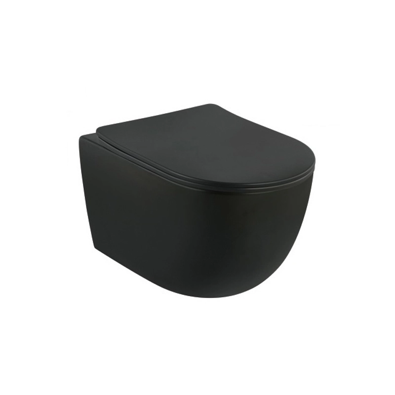 Set vas wc rimless suspendat, negru mat semirotund, cu capac soft close Foglia Oslo (OSLO