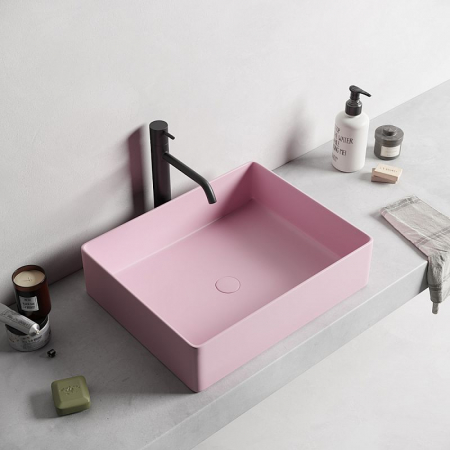 Lavoar baie roz dreptunghiular pe blat cu ventil inclus Dalet, Color [1]