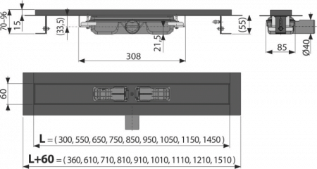Rigola dus faiantabila neagra, iesire laterala 1450 mm Alcadrain APZ101BLACK-1450 [1]