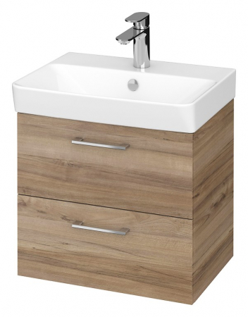 Seturi mobilier cu lavoar - Set dulap baie suspendat Lara 2 sertare cu lavoar Cersanit Mille Slim, 50 cm, Nuc