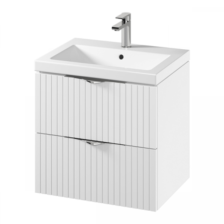 Seturi mobilier cu lavoar - Set dulap baie suspendat 2 sertare lavoar inclus, 60 cm, alb mat, MDF, Cersanit Tirso