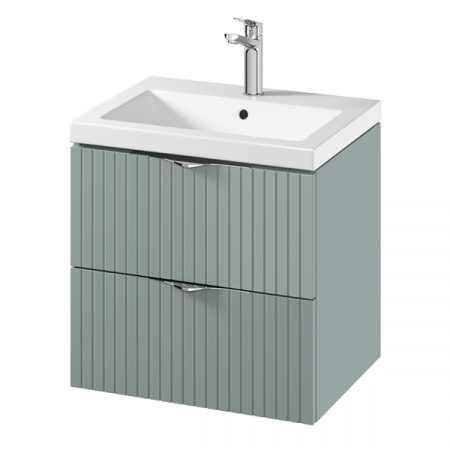 Seturi mobilier cu lavoar - Set dulap baie suspendat 2 sertare lavoar inclus, 60 cm, culoare fiord mat, MDF, Cersanit Tirso