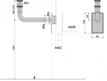 Sifon lavoar tip L cu piulita Alcadrain A438 [1]