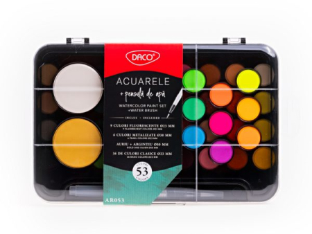 Culori acuarela - Acuarele  + Pensulă cu Apă – Seturi Fluorescente, Metalizate și Clasice 53 culori