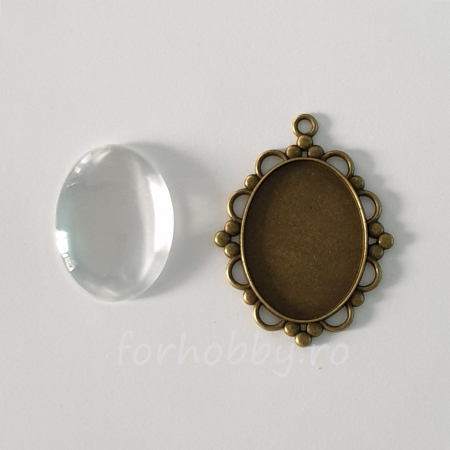 Margele si accesorii - baza-metalica-pandantiv-cu-cabochon-sticla-oval
