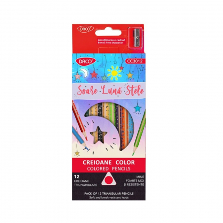 Creioane colorate, cerate - creion-color-12-culori-corp-triunghiular-daco-cc3012