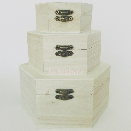 Lemn - cutii-lemn-hexagonale-diverse-marimi-pentart