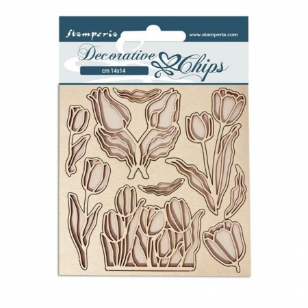 Lemn - decorative-chips-garden-tulips-stamperia-scb122