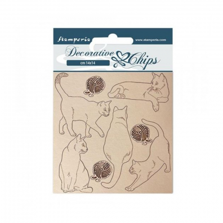 Lemn - chipboard-cats-with-wool-balls-stamperia-scb117