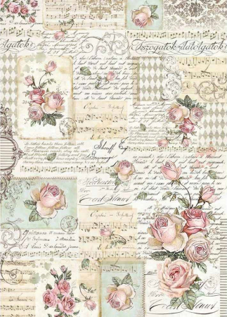 Hartie de orez - hartie-de-orez-stamperia-manuscris-cu-trandafiri-dfsa3008