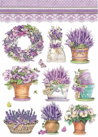 Hartie de orez - hartie-de-orez-a4-stamperia-dfsa4456-lavanda-viorele-panselute