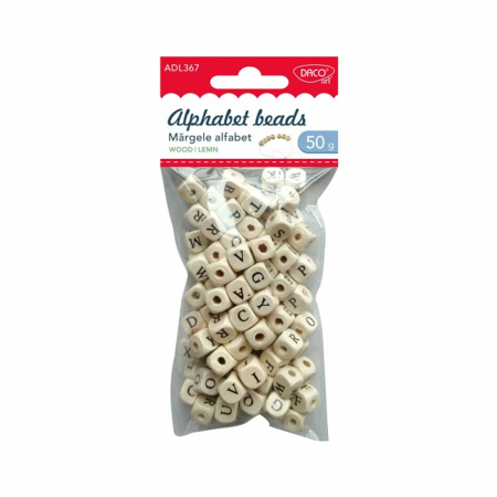 Perle/margele acrilice/lemn - margele-cubice-din-lemn-cu-litere-ad367-daco