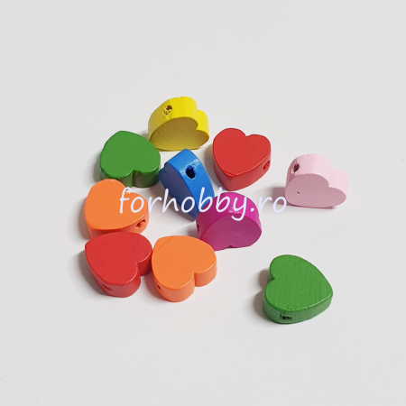 Perle/margele acrilice/lemn - margele-lemn-inimi-colorate-15mm