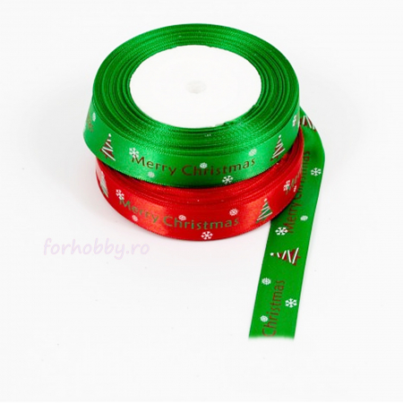 Panglici, snururi, sarma - panglica-saten-imprimeu-merry-christmas