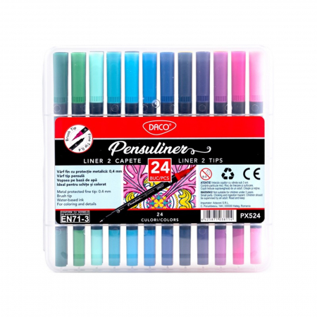 Creioane, markere, pixuri - liner-2-capete-pensuliner-set-24-culori-daco