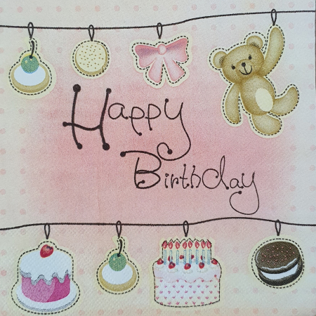 Hartie pentru decupaj - servetel-pentru-decoupage-33x33cm-teddie-birthday