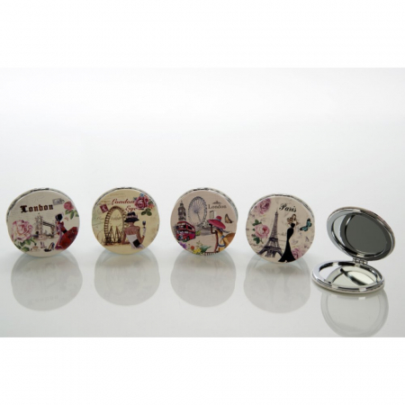 Accesorii - Accentra Round pocket mirror, London / Paris - Oglinda de buzunar (motive asortate), Ø 7cm