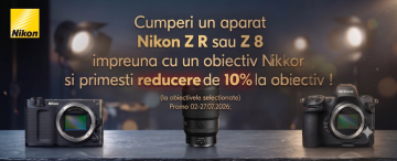 Cumperi un aparat Nikon Z R   sau  Z 8  impreuna cu un obiectiv Nikkor si primesti reducere de 10% la obiectiv !  (la obiectivele selectionate) Promo 02-27.07.2026