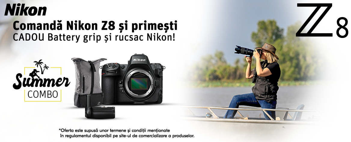 Promotie de vara la aparatele Nikon Z8 si Z8 kit cu obiectiv 24-120mm f/4 S - Cadou Grip si Rucsac - 24.06 - 31.07.2025