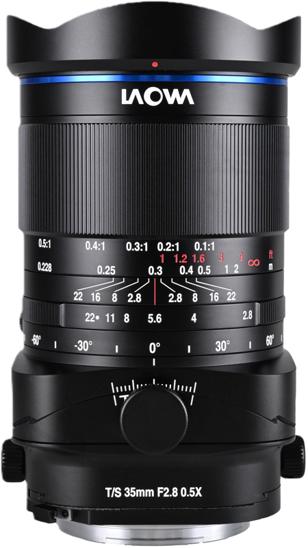 Laowa 35mm f/2.8 Zero-D Tilt-Shift 0.5x Macro – Fuji GFX – Obiectiv manual tilt ±10° shift ±8mm macro 0.5x, design Zero-D fără distorsiuni, APO apocromatic, 14 elemente 12 grupe, 15 lamele diafragmă, distanță minimă focalizare 22.8cm, rotire 360°, filet 77mm, 1350g [28]