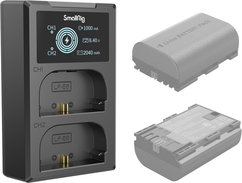 Încărcător dual SmallRig 4084 pentru baterii Canon LP-E6NH, cu ecran LCD și intrare USB-C [33]