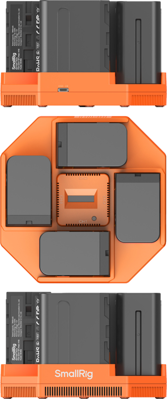SmallRig 4834 NP-F970 4-Channel Camera Battery Charger & 4-Battery Kit – încărcător 4 canale simultane 100W USB-C PD, ecran OLED, protecție scurtcircuit/supracurent, + 4× baterii NP-F970 [40]