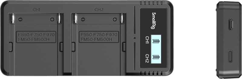 SmallRig 4086 Battery Charger For NP-F970 Batteries – încărcător dual cu fast charging, ecran LCD, intrare USB-C și Micro USB, compatibil Sony NP-F550/F570/F730/F750/F770/F930/F950/F960/F970 [31]