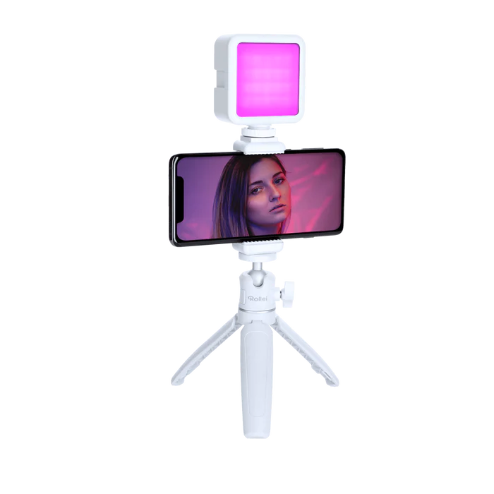 COMFORT DESKTOP LED SET - Set vlogging cu minitrepied, seflie stick suport de telefon/camera de actiune si cu lampa RGB [2]