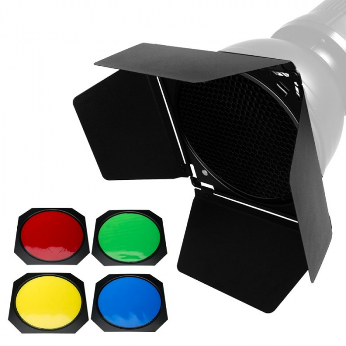 Godox BD-04- Barndoor kit ( Voleti + Geluri colorate ) pentru GODOX AD-R6 / Reflector diametru 18cm metal [2]