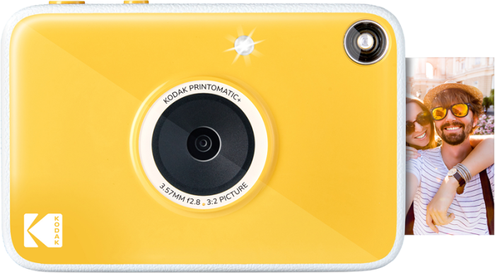 „KODAK Printomatic + Yellow cameră instant point-and-shoot cu vizor optic și print ZINK 2×3 inch autoadeziv". [17]
