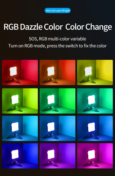 Telesin TE-LGT-001 RGB -Lampa Video LED 68R portabilă pentru Vlog, cu Lumina de umplere pentru Smartphone, DSLR sau Mirrorless [12]