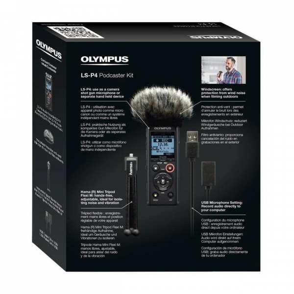Olympus LS-P4 Video Kit -  reportofon Podcaster Kit Digital Recorder Pack tripod, extension cable and windshield [10]