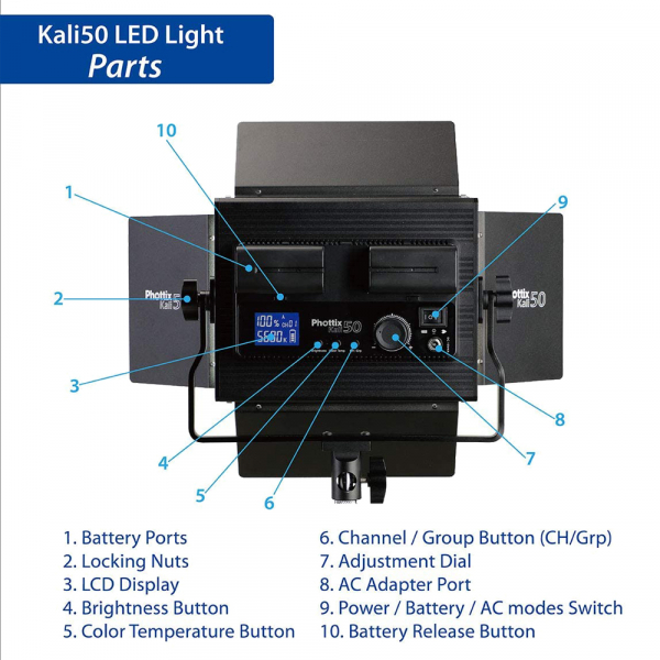 Phottix Kali 50 - Lampa video LED cu voleti [5]