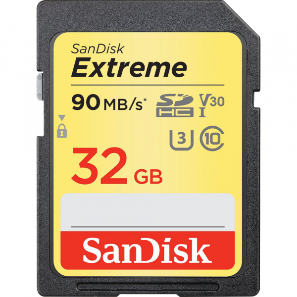 SanDisk Extreme SDHC 32GB 90MB/s. 600 X, U3, V30 - video speed class, 4K UHD [1]