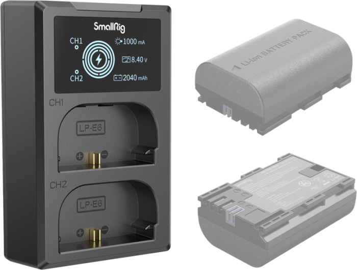 Încărcător dual SmallRig 4084 pentru baterii Canon LP-E6NH, cu ecran LCD și intrare USB-C [37]