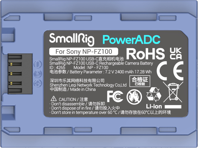 SmallRig 4265 Camera Battery USB-C Rechargable NP-FZ100 [12]