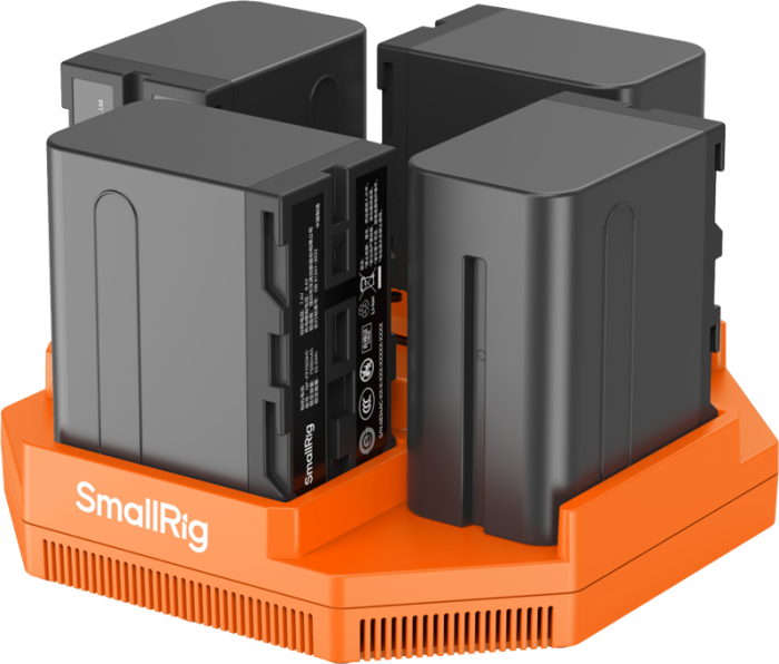 SmallRig 4834 NP-F970 4-Channel Camera Battery Charger & 4-Battery Kit – încărcător 4 canale simultane 100W USB-C PD, ecran OLED, protecție scurtcircuit/supracurent, + 4× baterii NP-F970 [35]