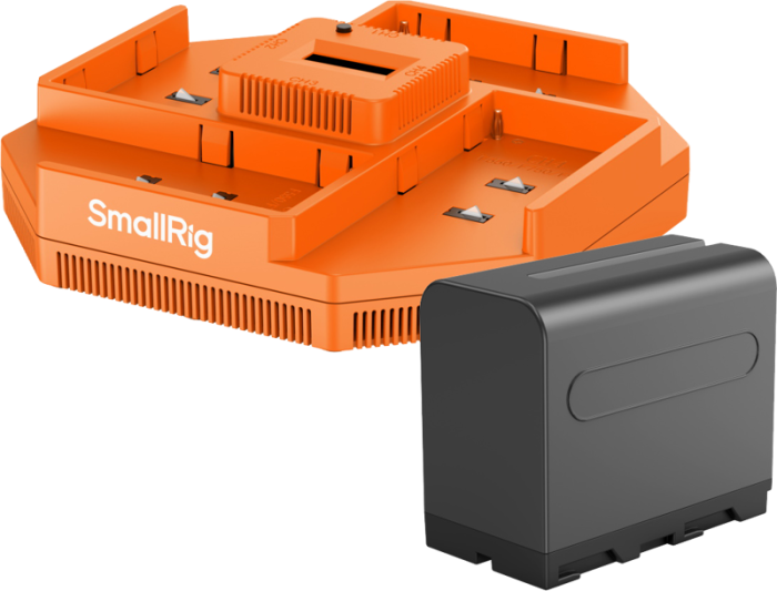SmallRig 4834 NP-F970 4-Channel Camera Battery Charger & 4-Battery Kit – încărcător 4 canale simultane 100W USB-C PD, ecran OLED, protecție scurtcircuit/supracurent, + 4× baterii NP-F970 [39]